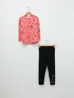 LC WAIKIKI Crew Neck Printed Long Sleeve Girls Pajamas Set- Coral