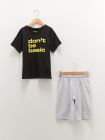 LC WAIKIKI Crew Neck Printed Short Sleeve Boys Shorts Pajamas Set-Black