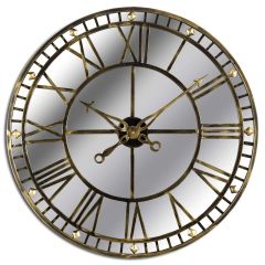HILL LARGE ANTIQUE BRASS MIRRORED SKELETON CLOCK 
