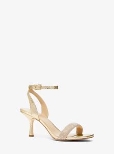 MICHAEL MICHAEL KORS Carrie Embellished Metallic Leather Sandal-Pale Gold