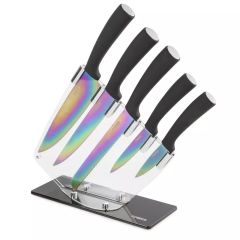 RK 5PCS KNIFE BLOCK WITH ACRYLIC STAND & TITANUM COATED BLADES